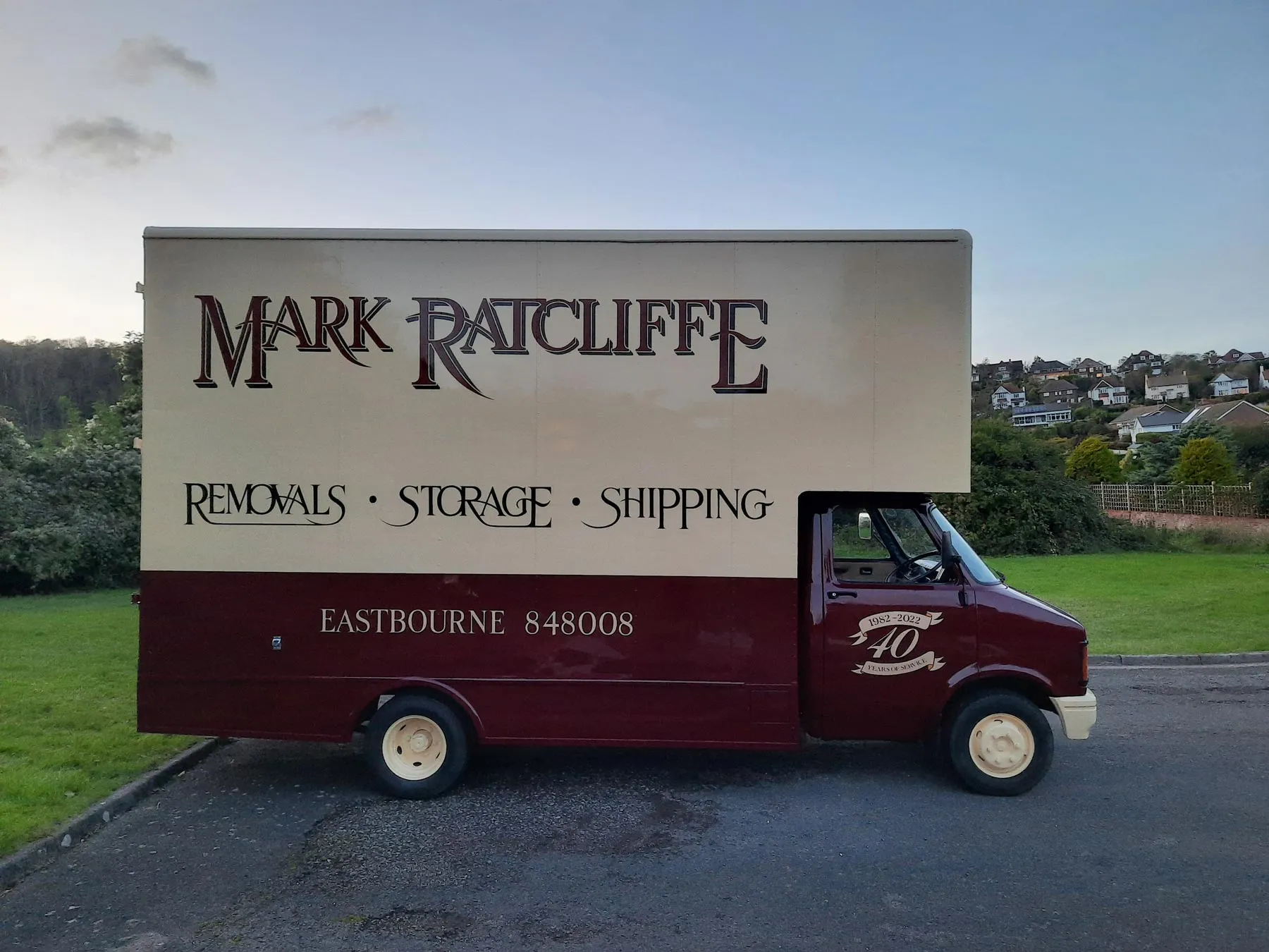 Modern Mark Ratcliffe Moving removal lorry at the Eastbourne depot