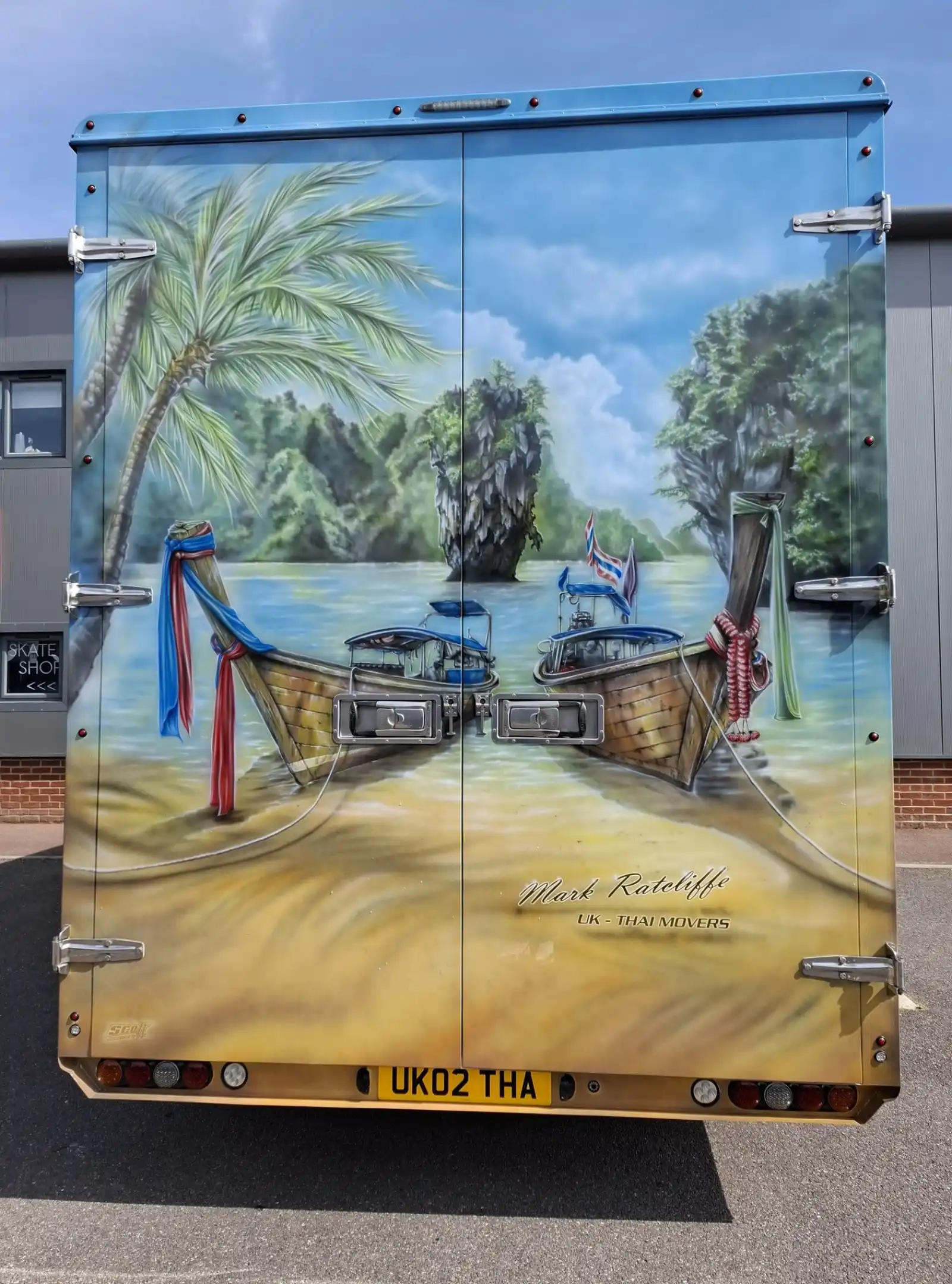 Mark Ratcliffe truck with Thai-themed mural on the rear